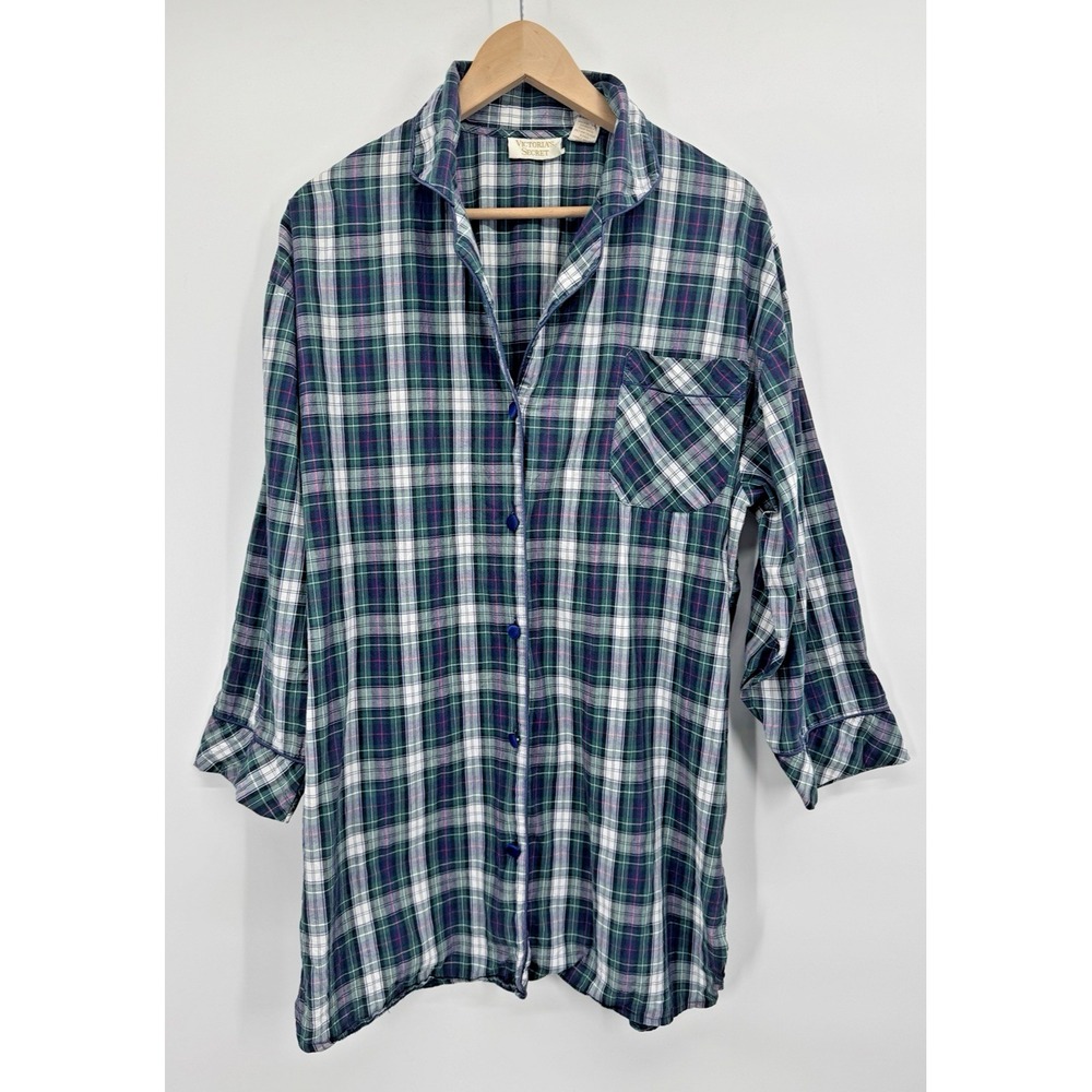 VTG 90s Victorias Secret Night Sleep Shirt Small Tartan Plaid Gold Label Country